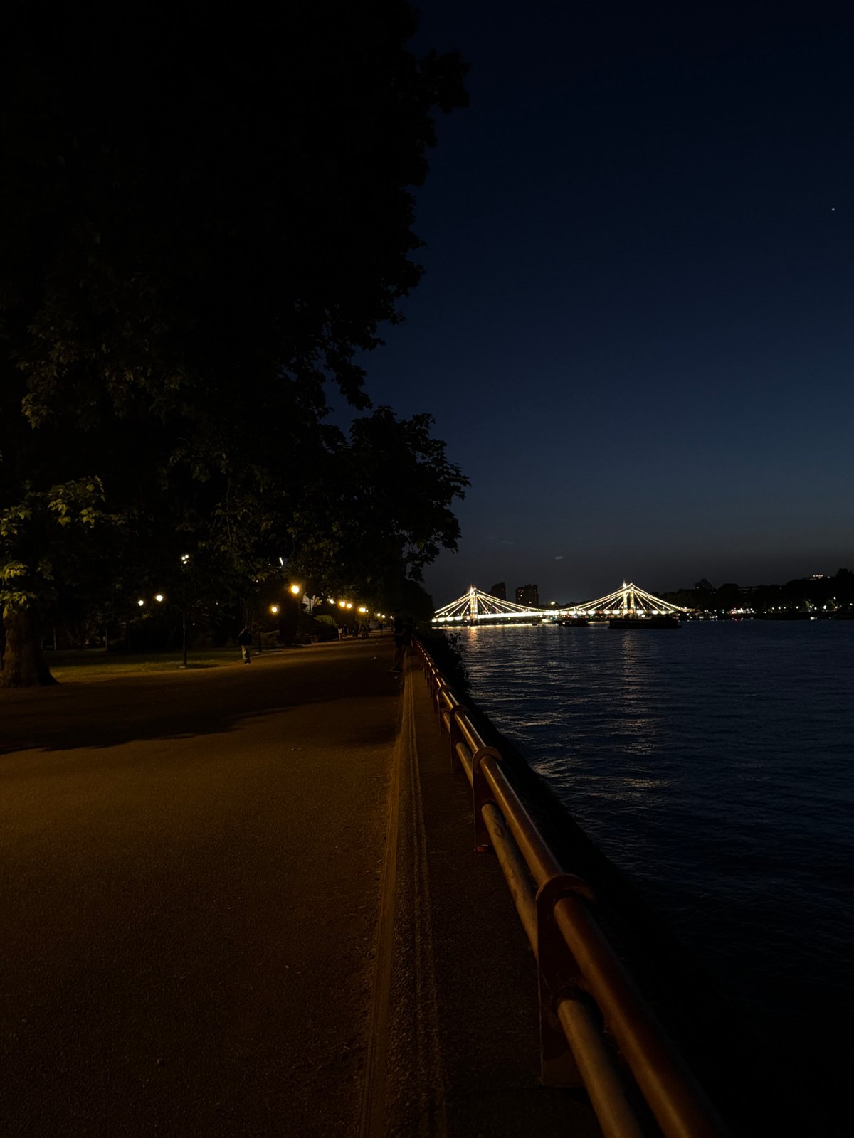Hungerford Bridge illuminated at night over Thames