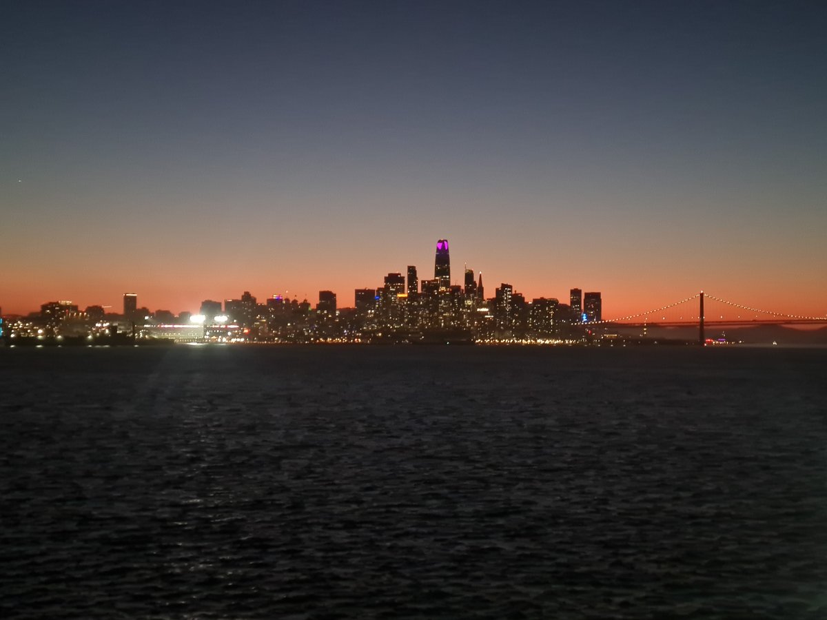 San Francisco skyline glows at dusk in twilight colors