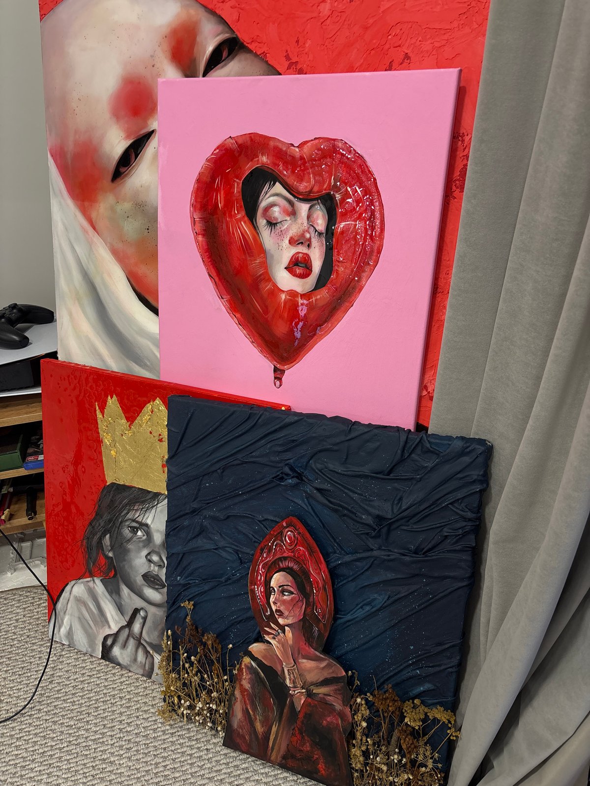 Contemporary art collection displayed in Krasnoyarsk studio or gallery
