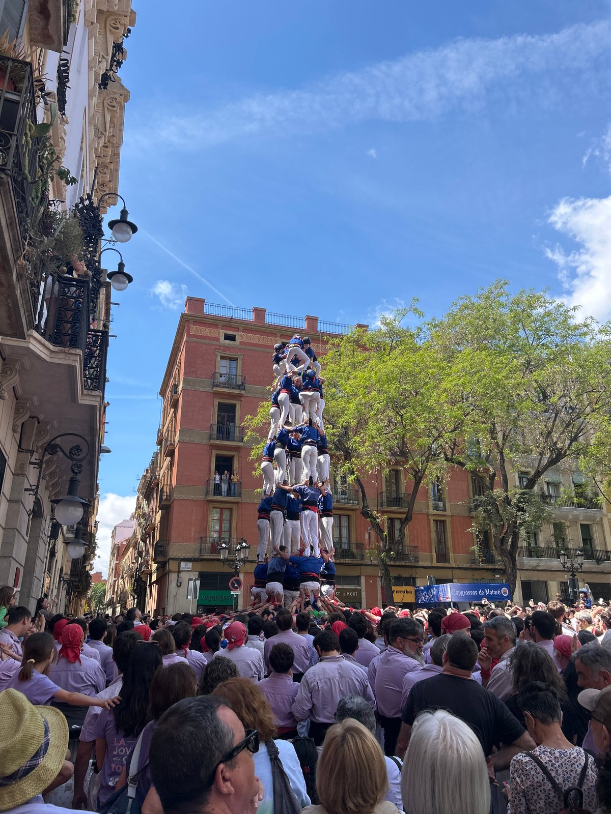 Traditional human tower built in Barcelona public square