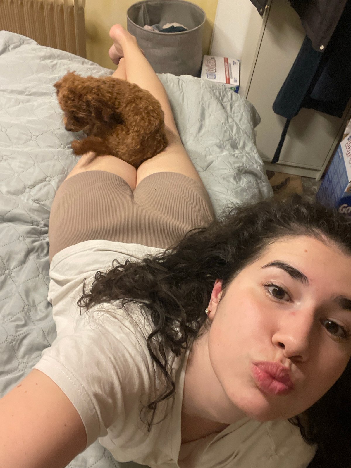 Woman and poodle share quiet evening moments in Sofia