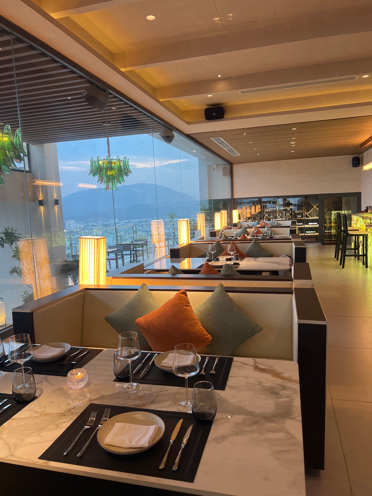 Urban scenes documented: restaurant interior and twilight streets
