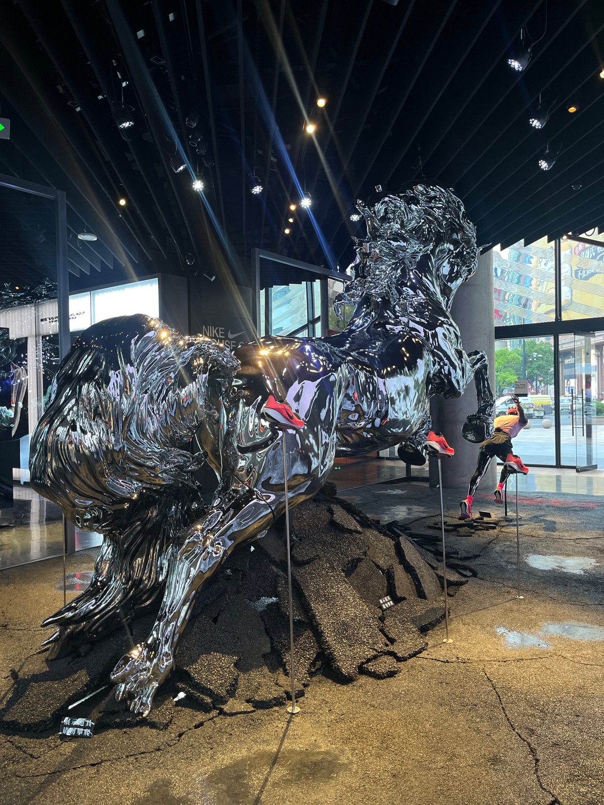 Abstract chrome sculpture spotted in Shanghai exhibit space
