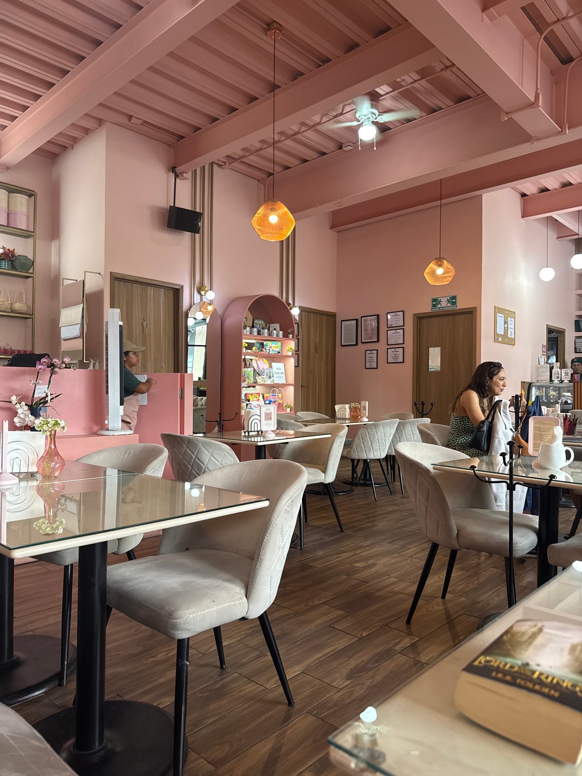 Evening café visit documented in pink-themed Puebla restaurant