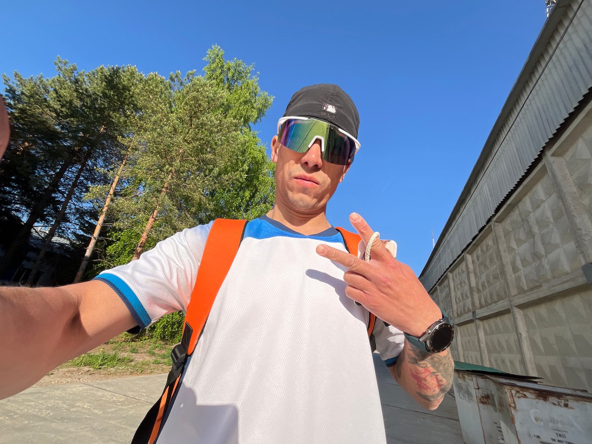 Man takes early morning selfies near power towers in Russia