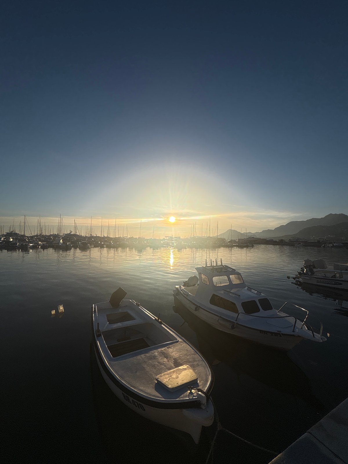 Golden hour documentation of Bar Montenegro's harbor and coastline