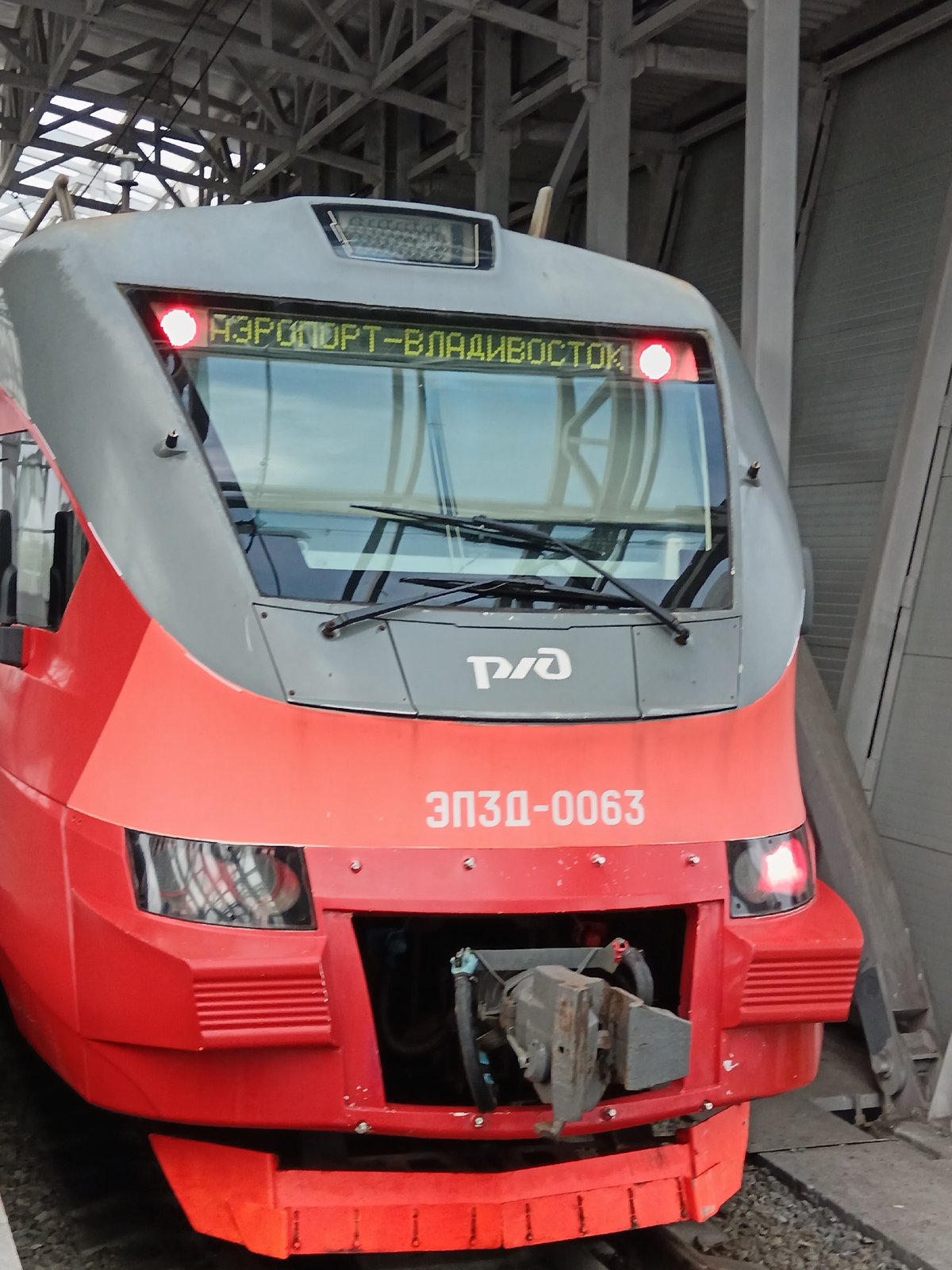 Vladivostok airport train, exterior and interior.