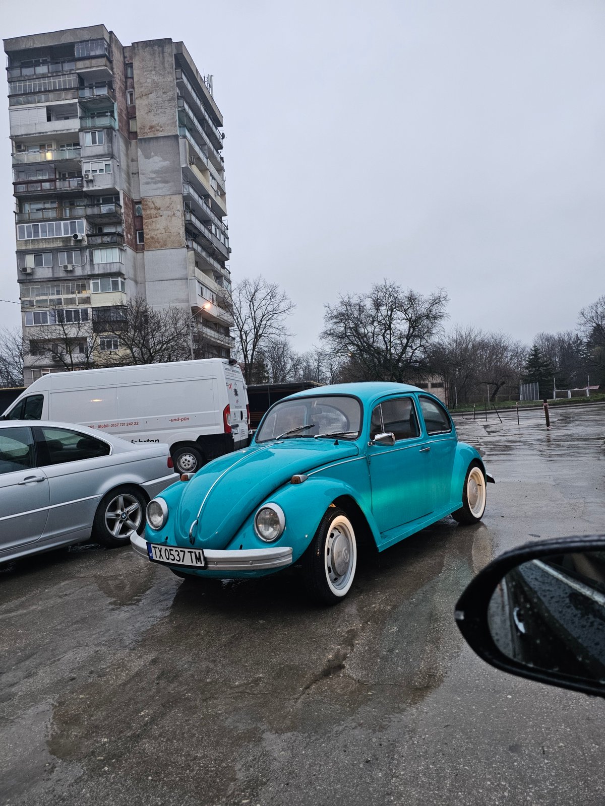 Classic turquoise VW Beetle spotted parked in Dobrich