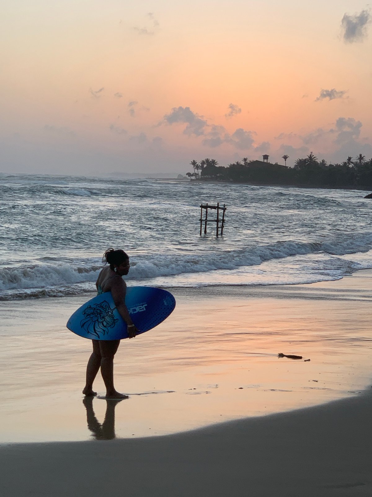 Sunset surf and skimboard session on Sri Lanka's southern coast