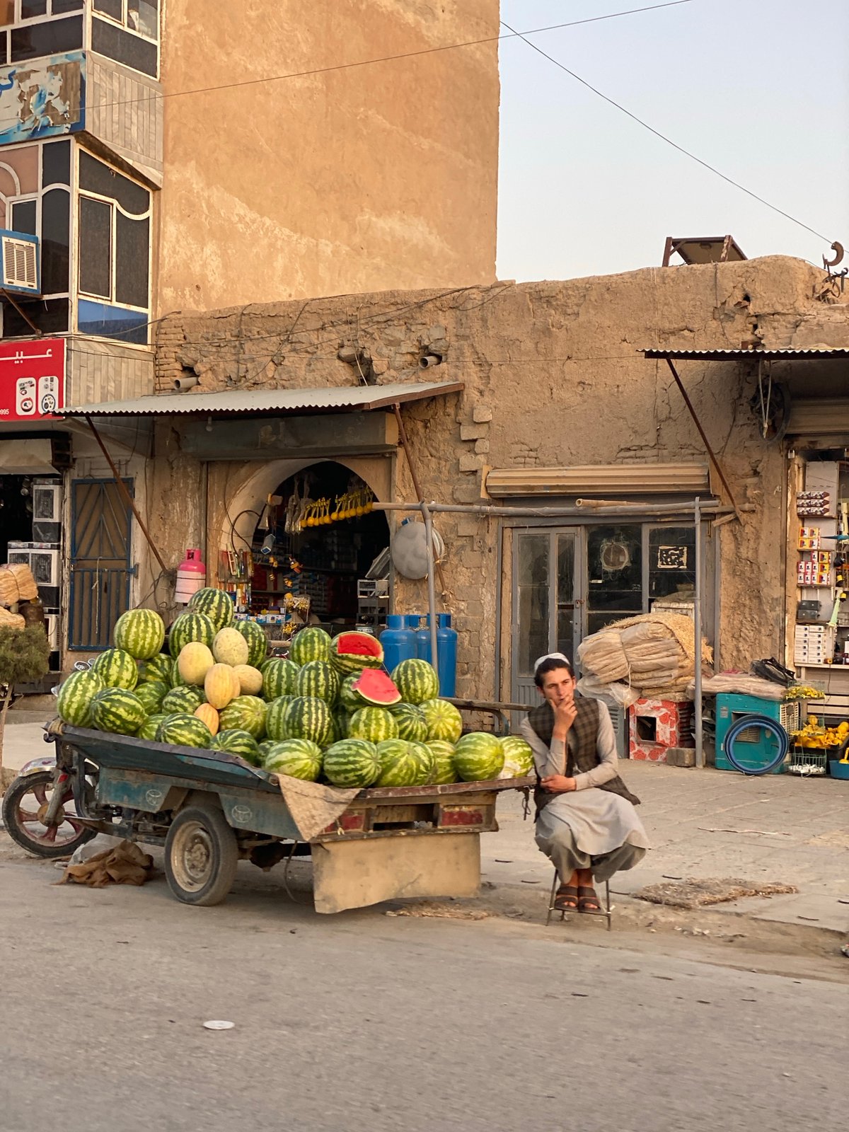 Watermelon cart vendor on a Kandahar street