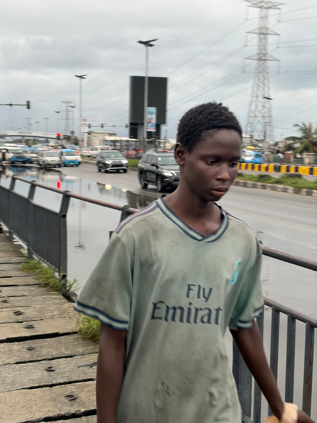 Busy Lagos overpass area with heavy traffic and urban infrastructure