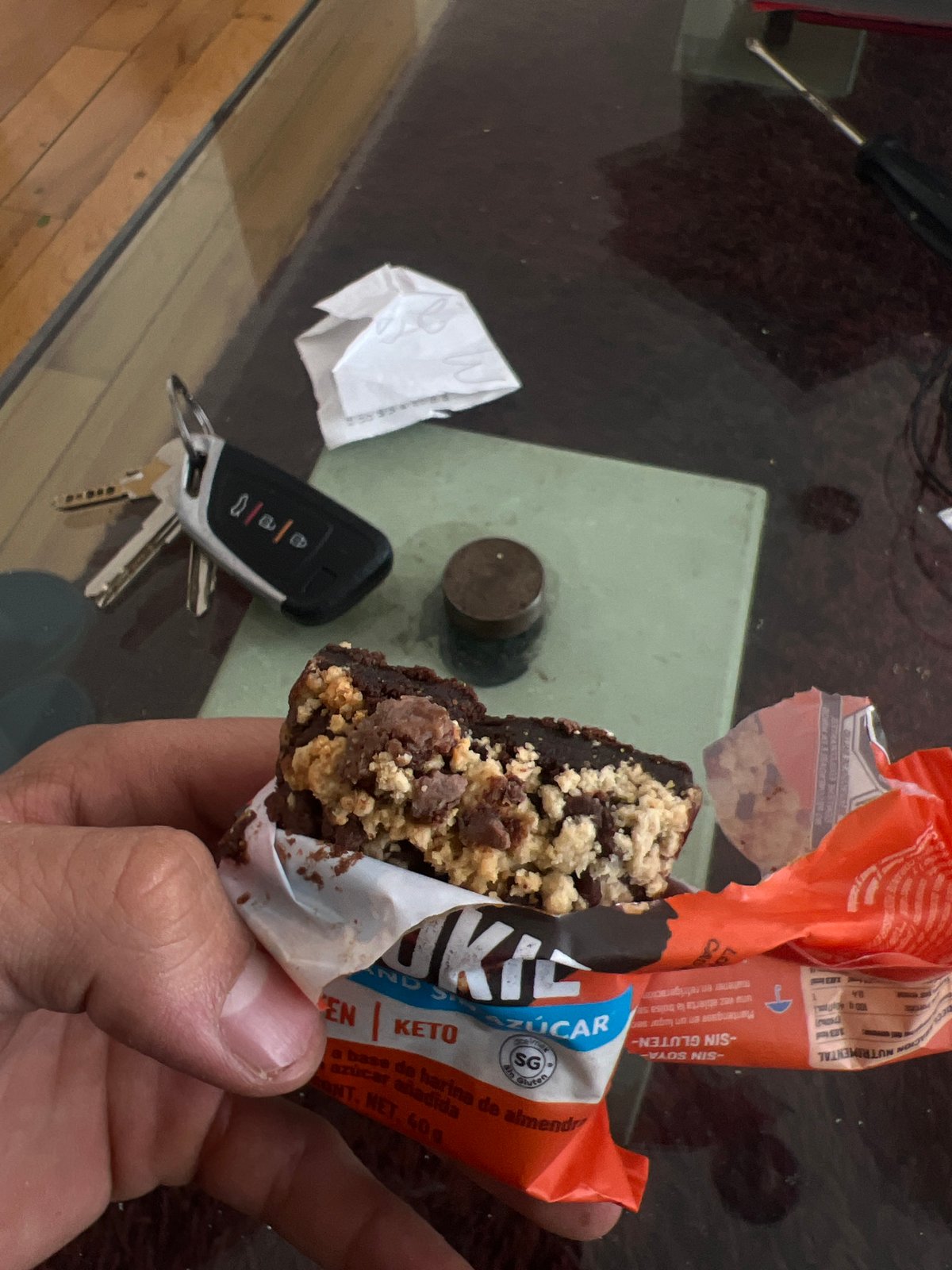 Person enjoys chocolate snack at home in Mexico City