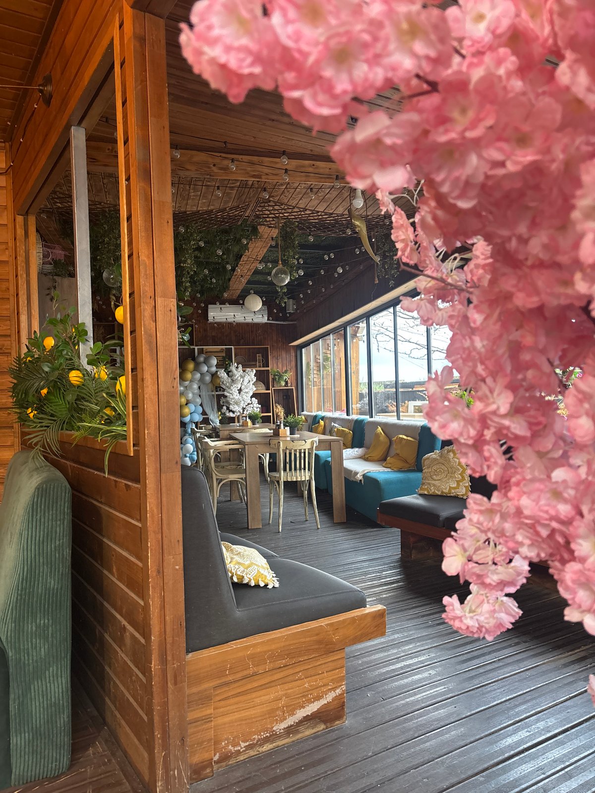 Restaurant interior captured from unusual angle in Pomorie, Bulgaria