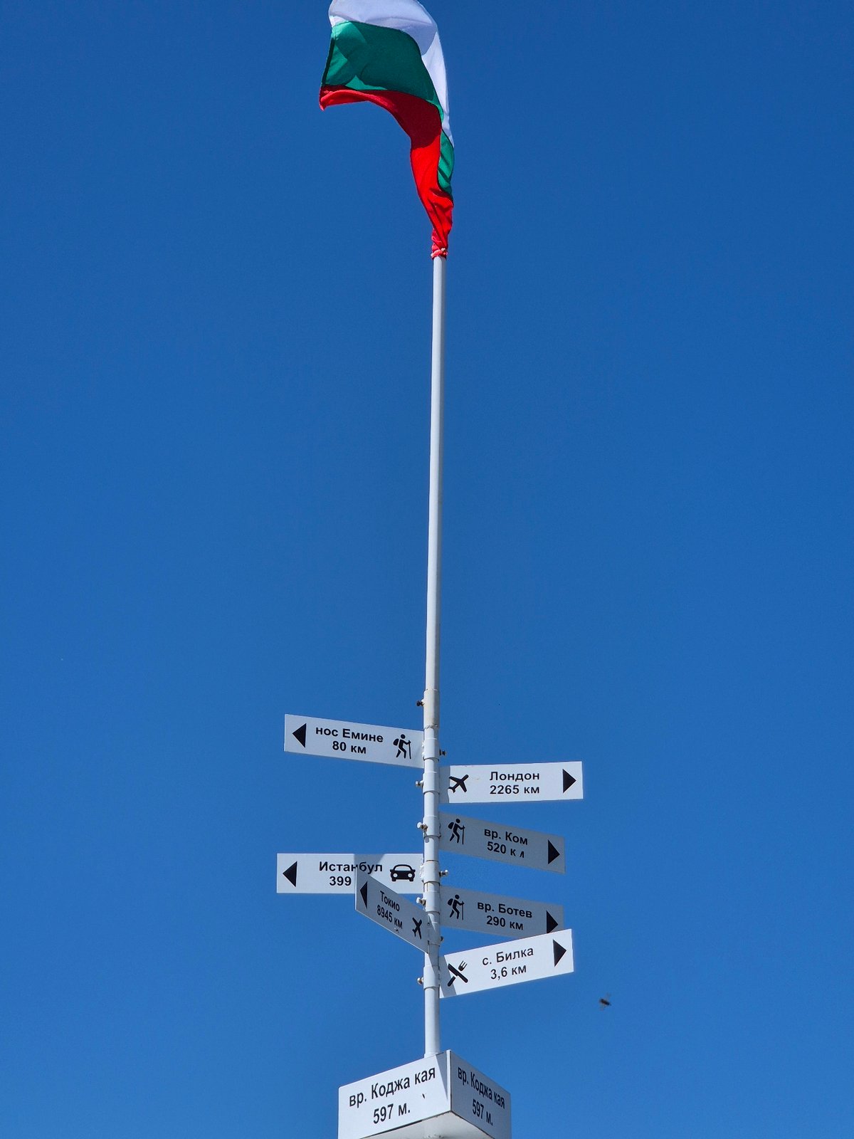 Tourist captures scenic overlook and directional signage near Bilka, Bulgaria