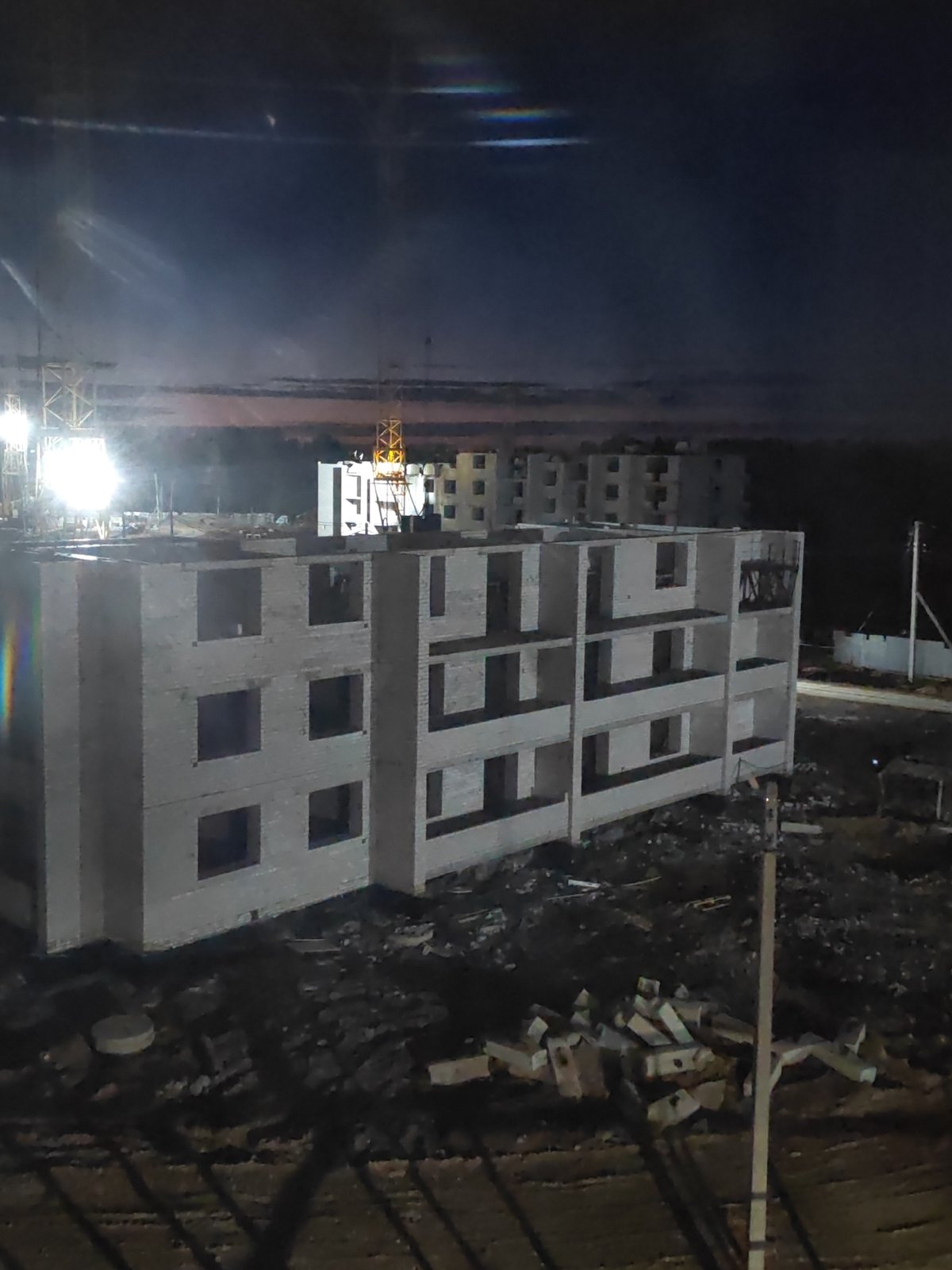 Nighttime construction site documented in Cherepovets, Russia
