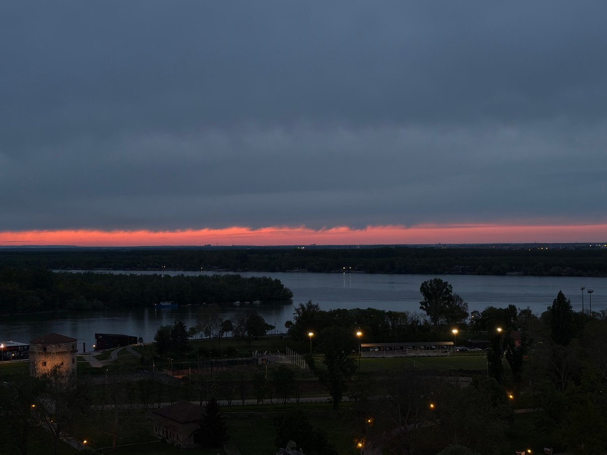 Dramatic cloudy dusk observed over Belgrade riverscape