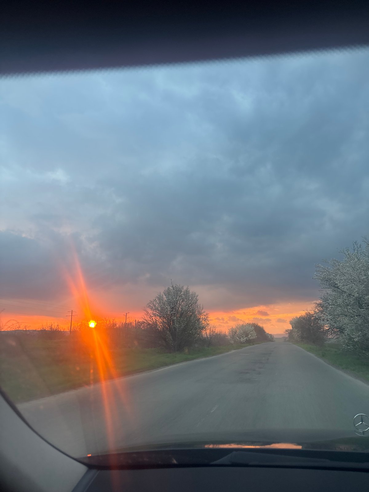 Sunset observed from vehicle near Orizare, Bulgaria