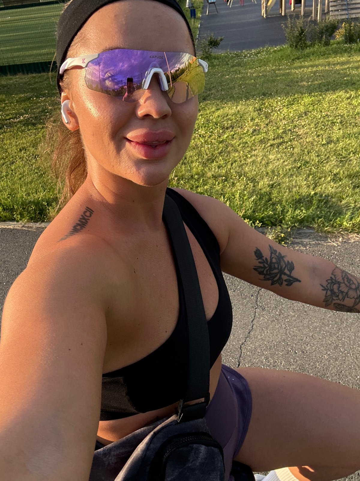 Selfie stop at a Yuzhnouralsk outdoor track, summer 2026