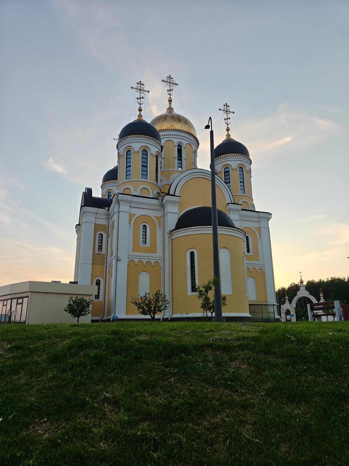 Orthodox church with golden crosses observed in Vnukovo, Russia