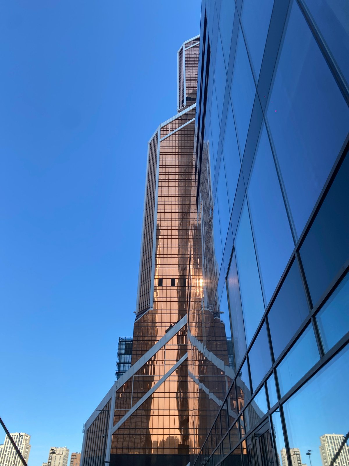 Buildings photographed in Khimki Russia under clear skies