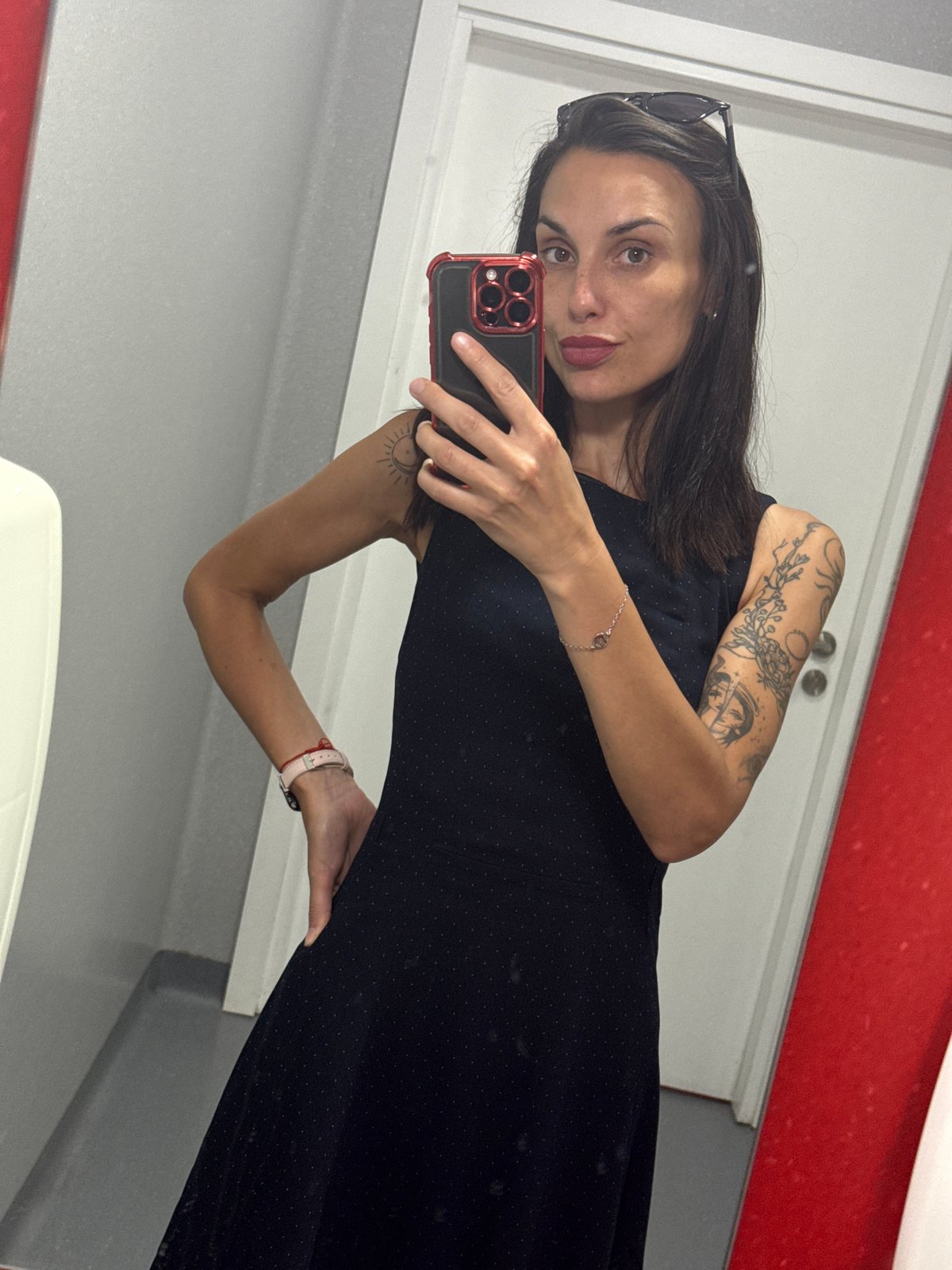 Woman takes bathroom selfie in Pleven, Bulgaria