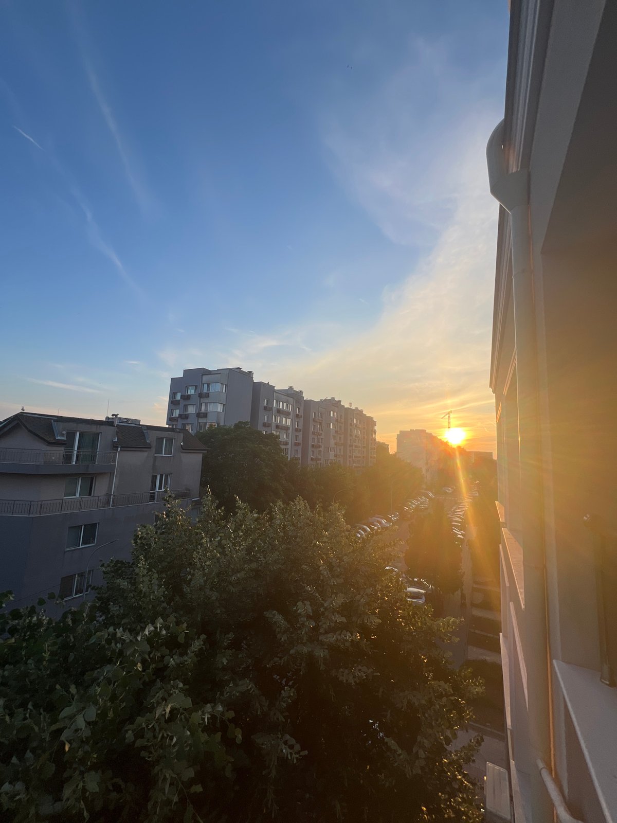 Evening sunset observed across residential Burgas, Bulgaria