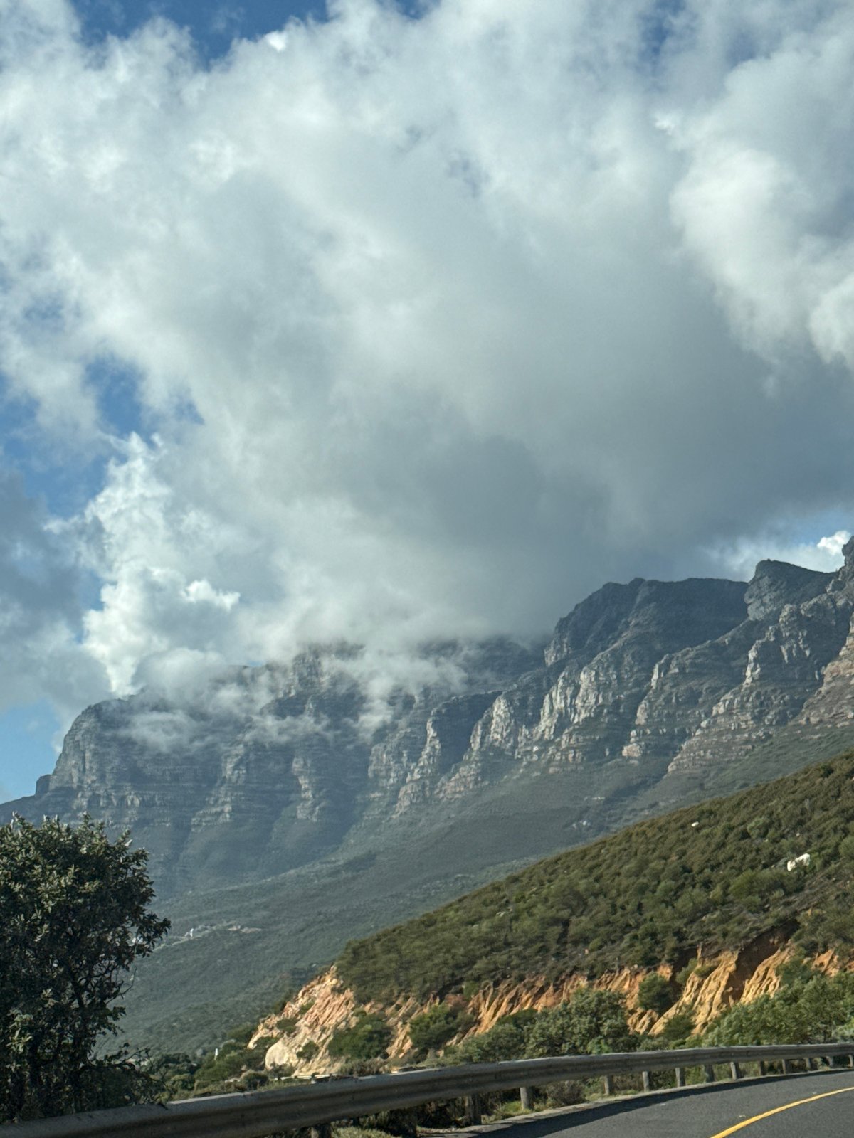 Table Mountain shrouded in heavy clouds and mist