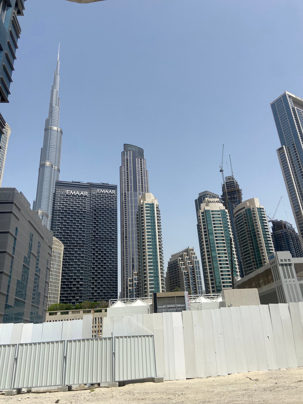 Tourist documents Dubai skyline tour in downtown area