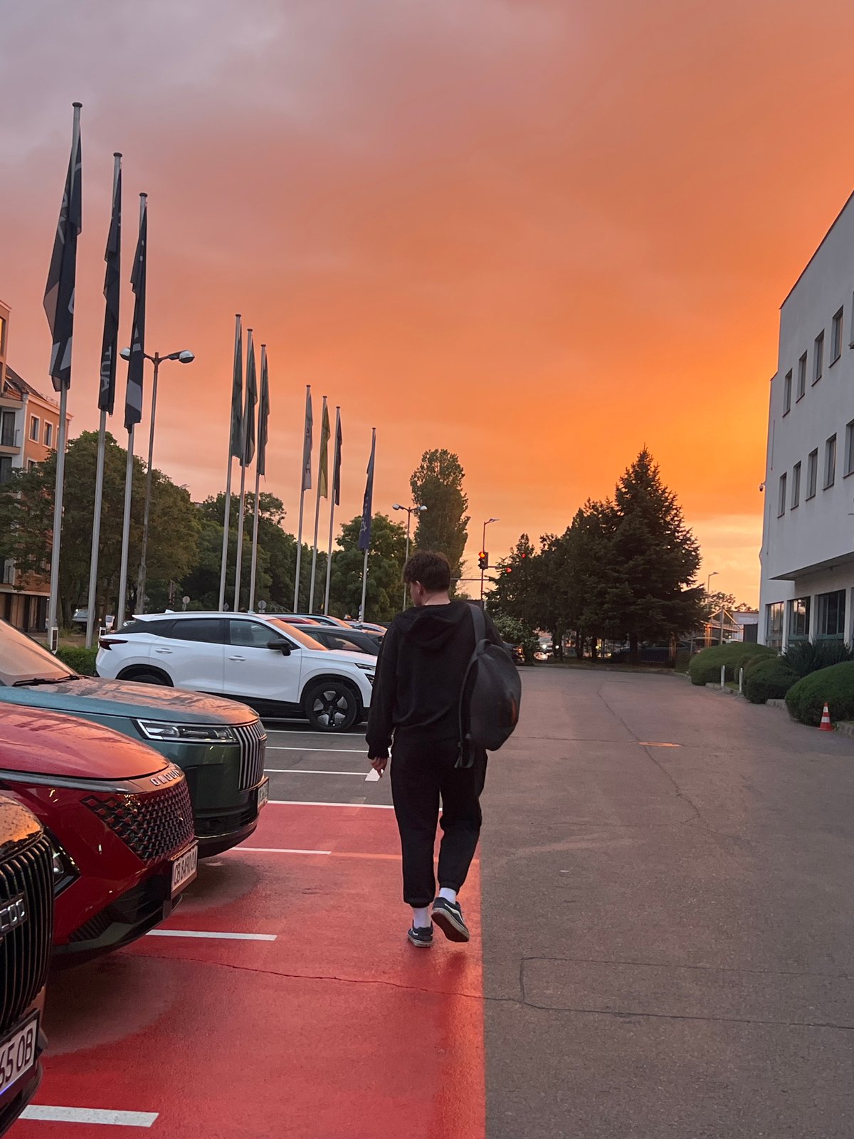 Sunset rainbow observed over wet Sofia streets