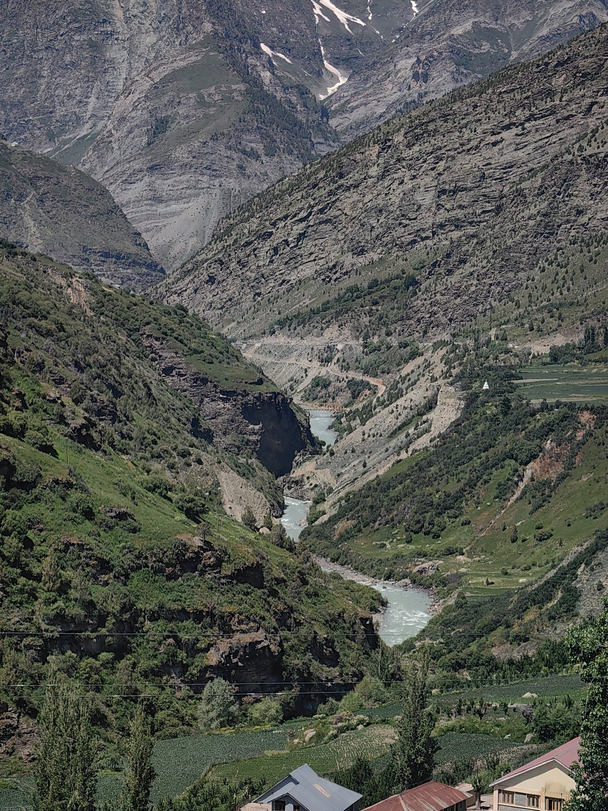 Keylong town and valley landscapes on a clear Himalayan morning