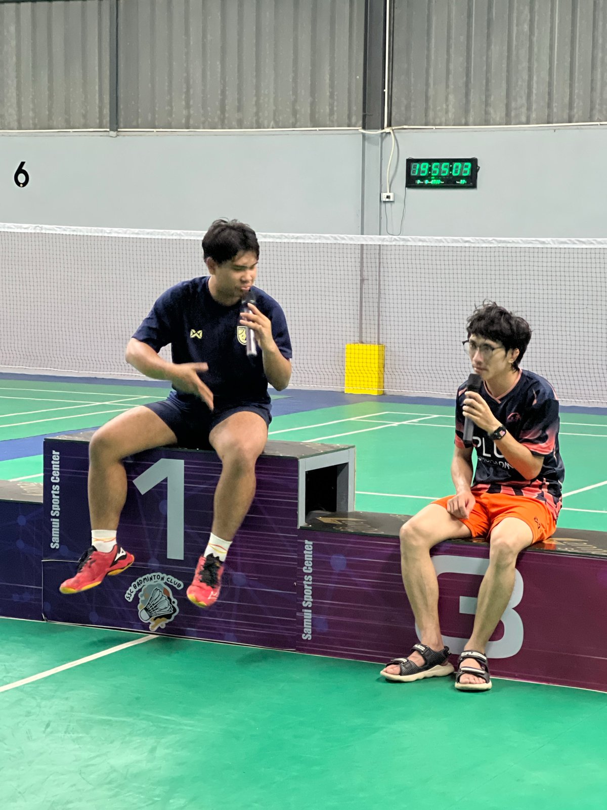 Post-match celebrations at Samui Sports Center badminton tournament