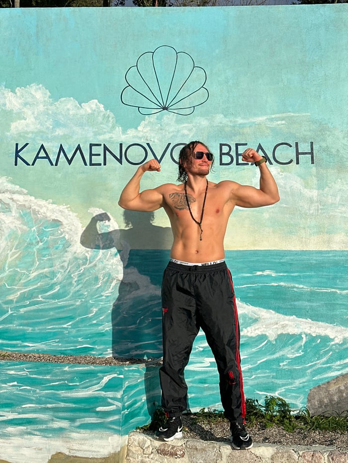 Beach gathering features tea ceremony and casual socializing in Montenegro