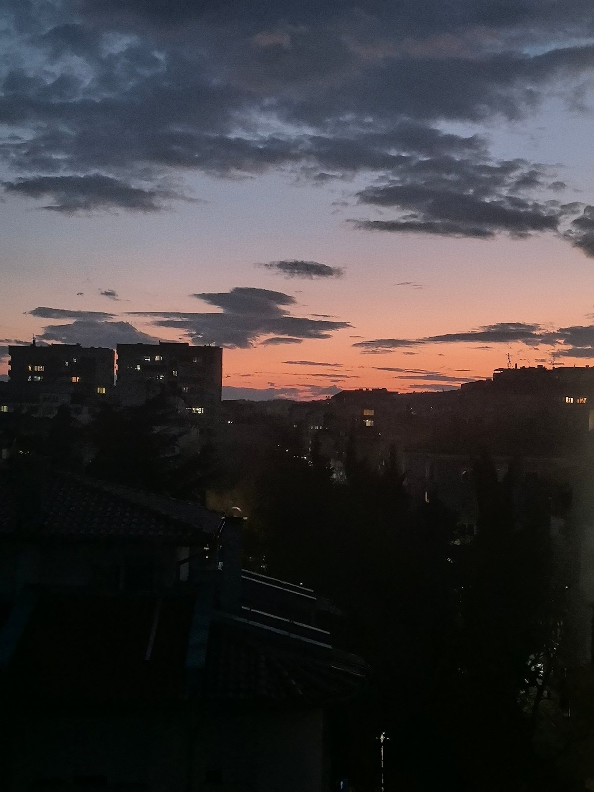 Dusk cityscape captured from elevated view in Stara Zagora