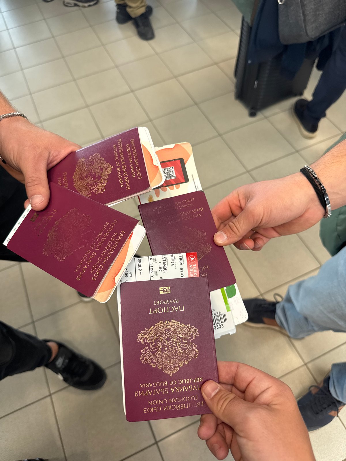 Group holds Bulgarian passports in Sofia public space