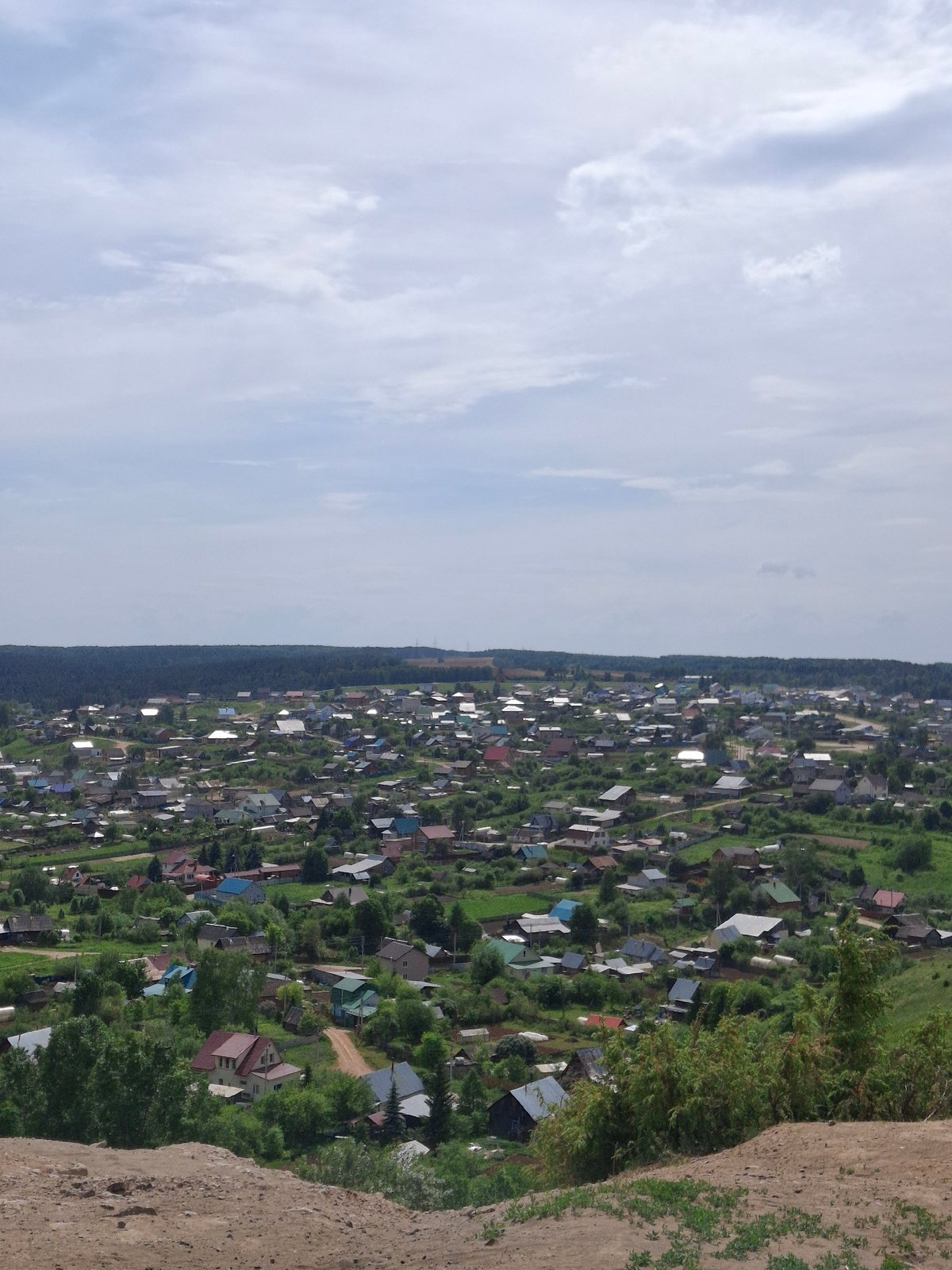 Rural Russian village landscape and river documented in morning