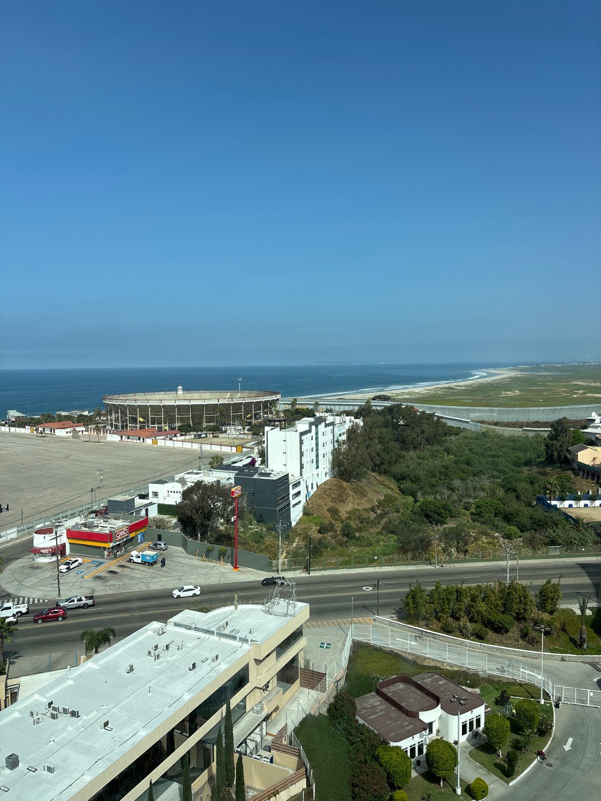 Aerial views of Tijuana coastline documented from elevated position