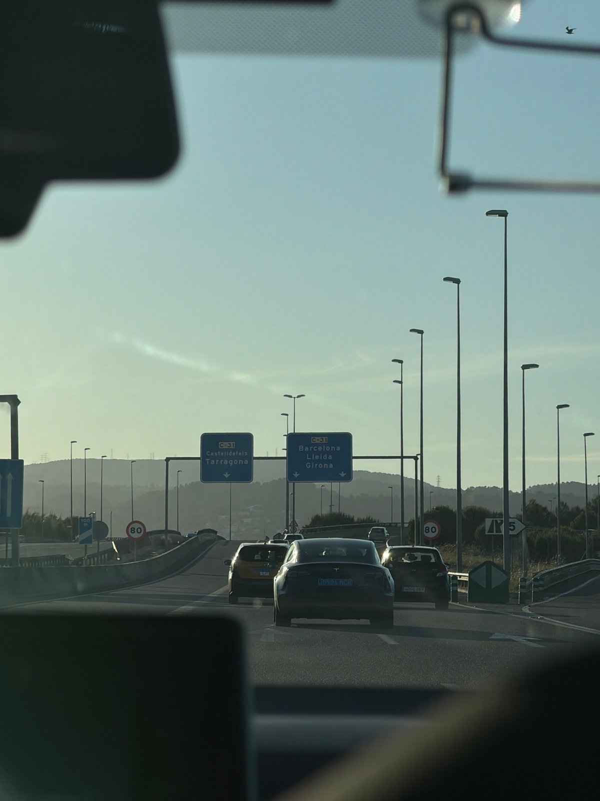 Evening traffic captured on Viladecans highway, Spain