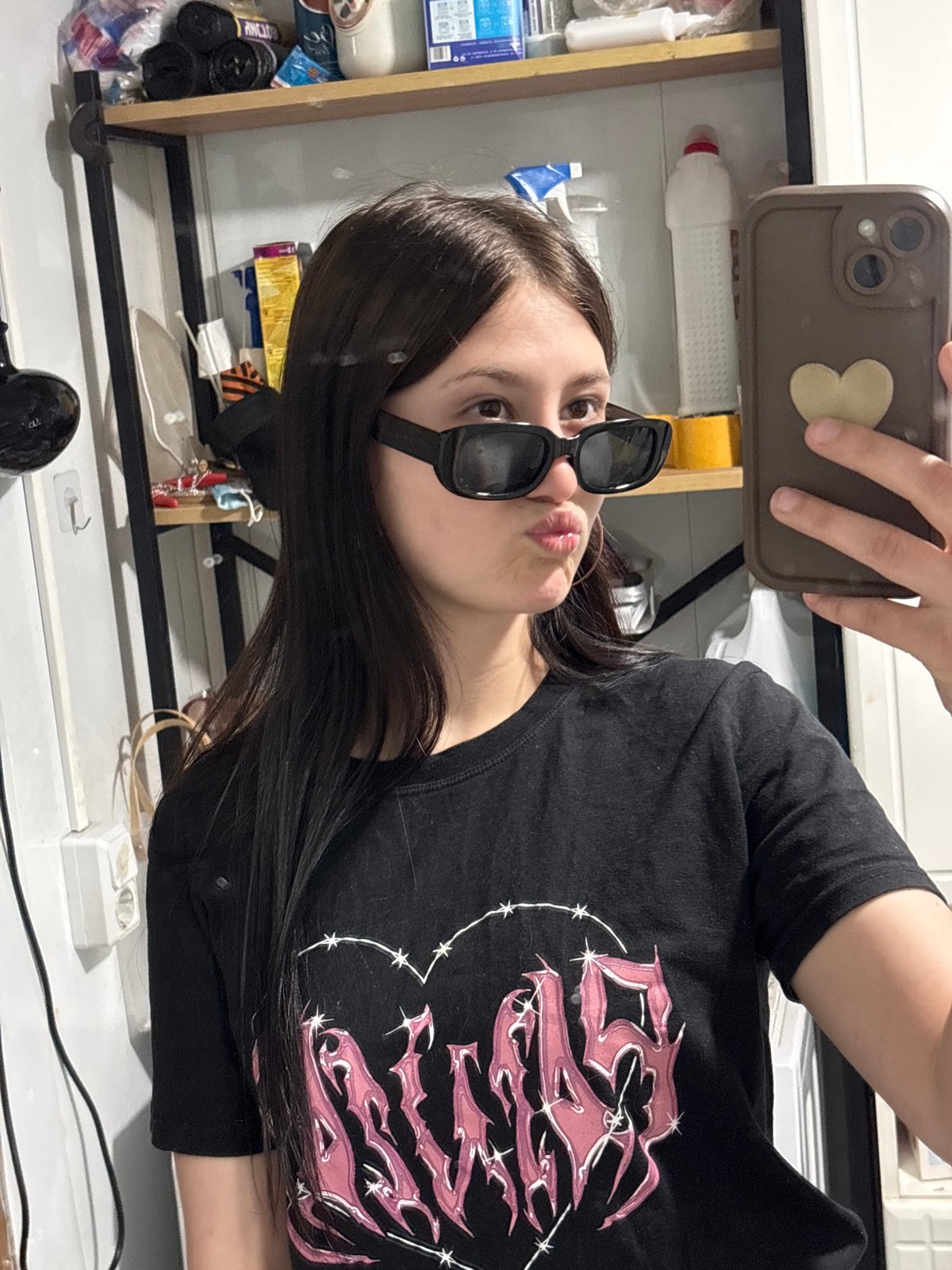 Woman takes selfies on spring morning in Foki, Russia