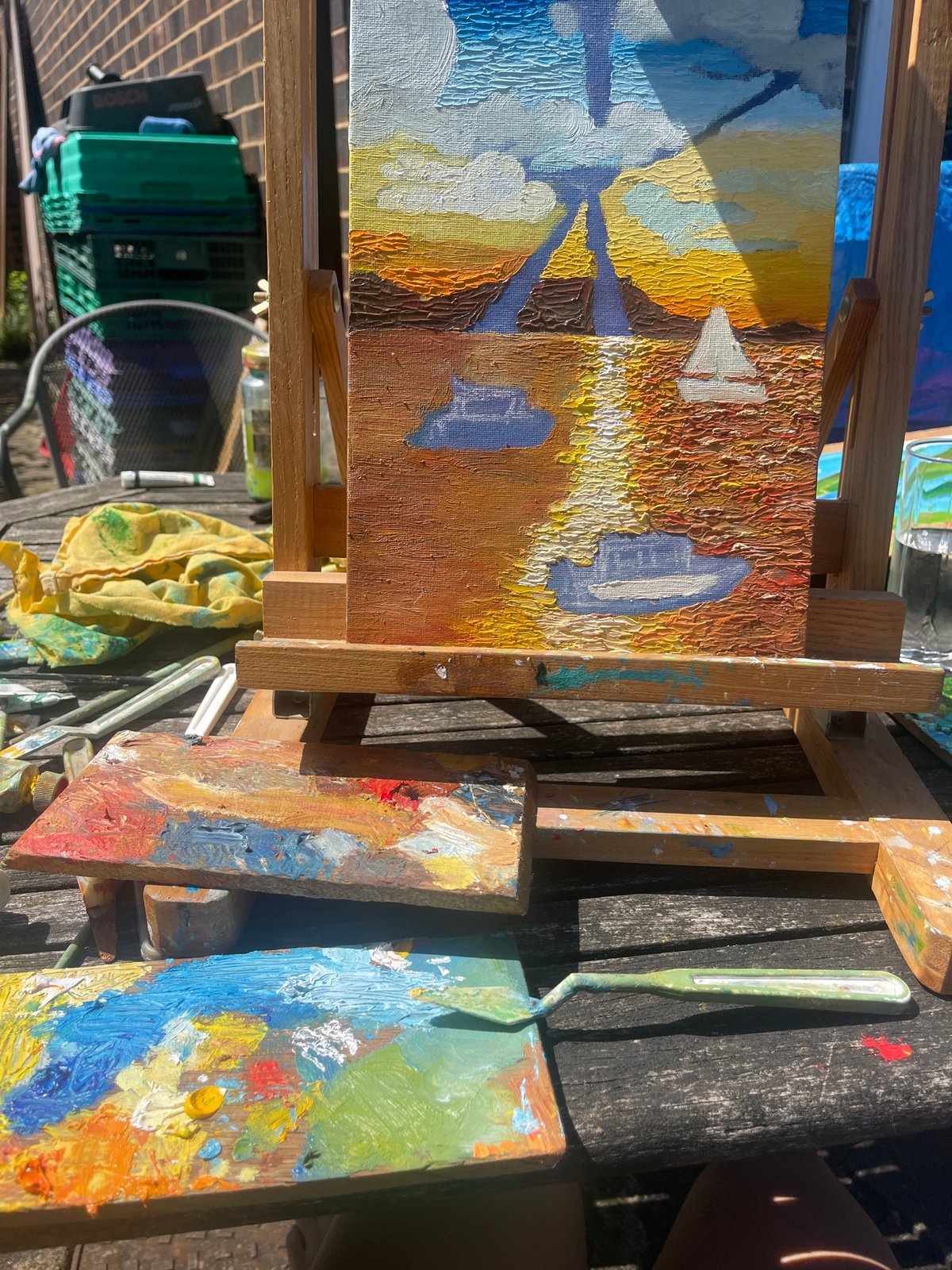 Oil paintings on easel documented in Maidstone