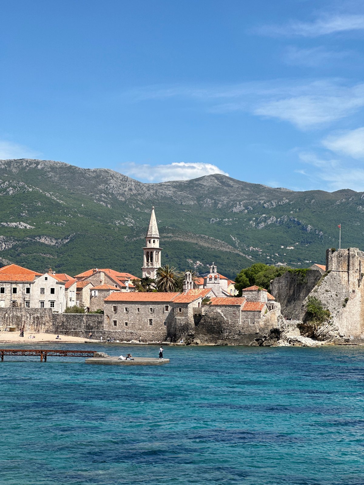 Panoramic coastal views captured in historic Budva, Montenegro