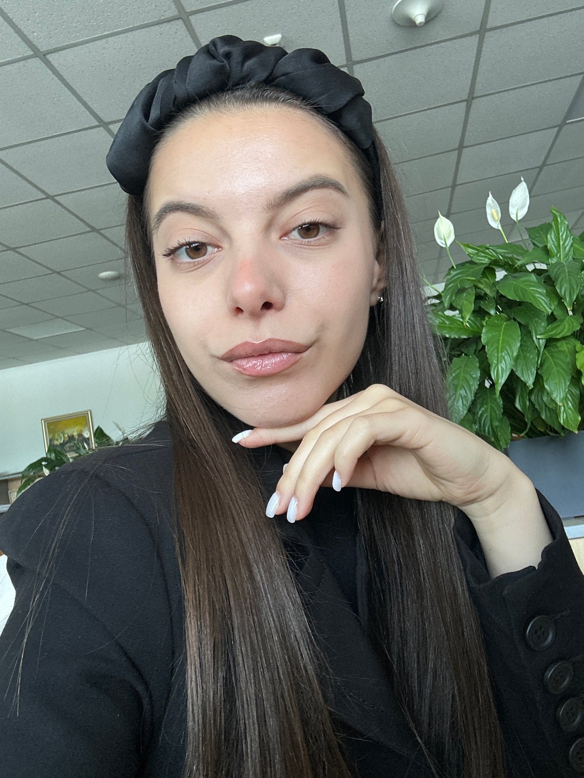 Woman takes office selfie in Sofia