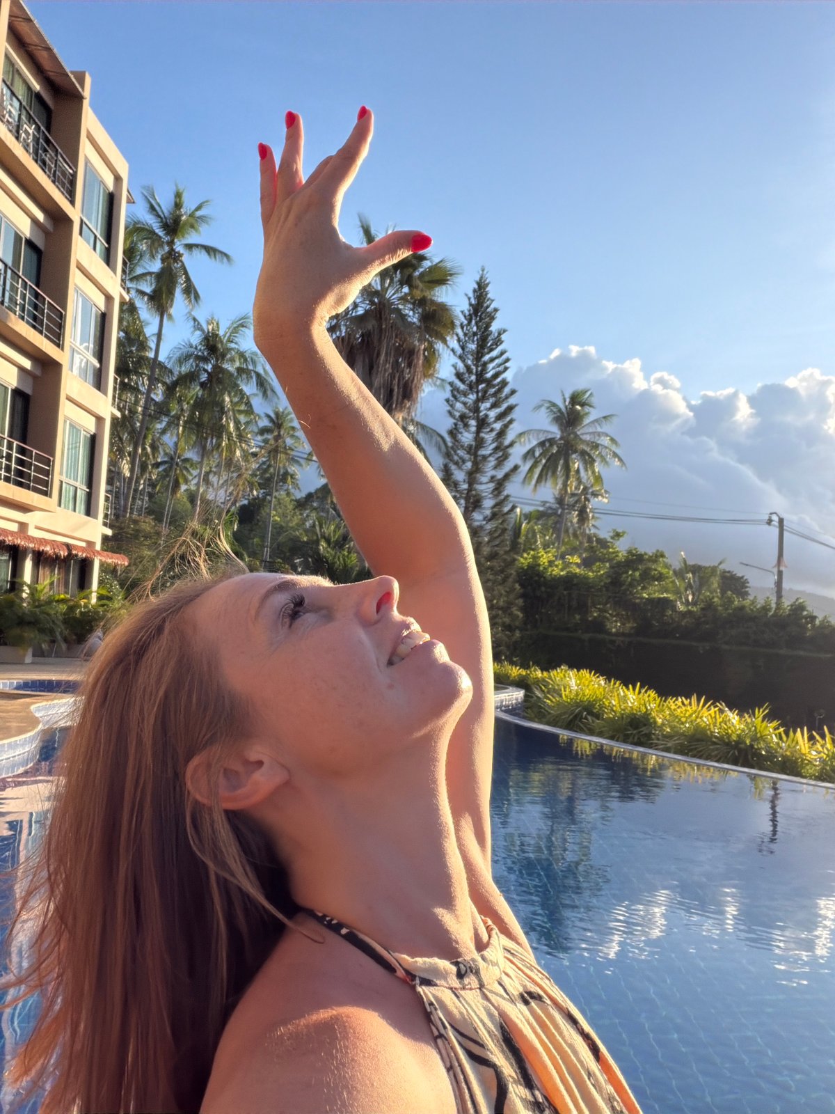 Poolside golden hour and local street scenes in Baan Mae Nam
