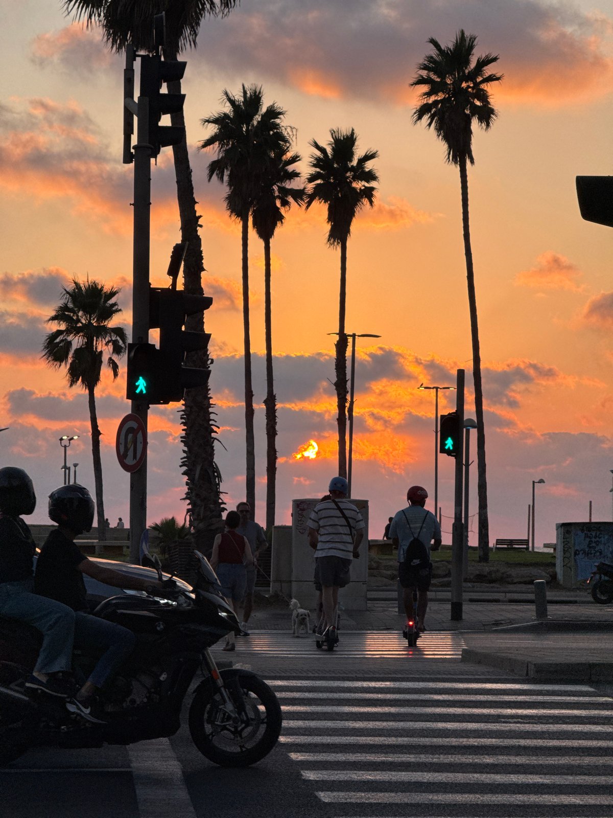 Tel Aviv at golden hour — beaches, streets, and sunset skies