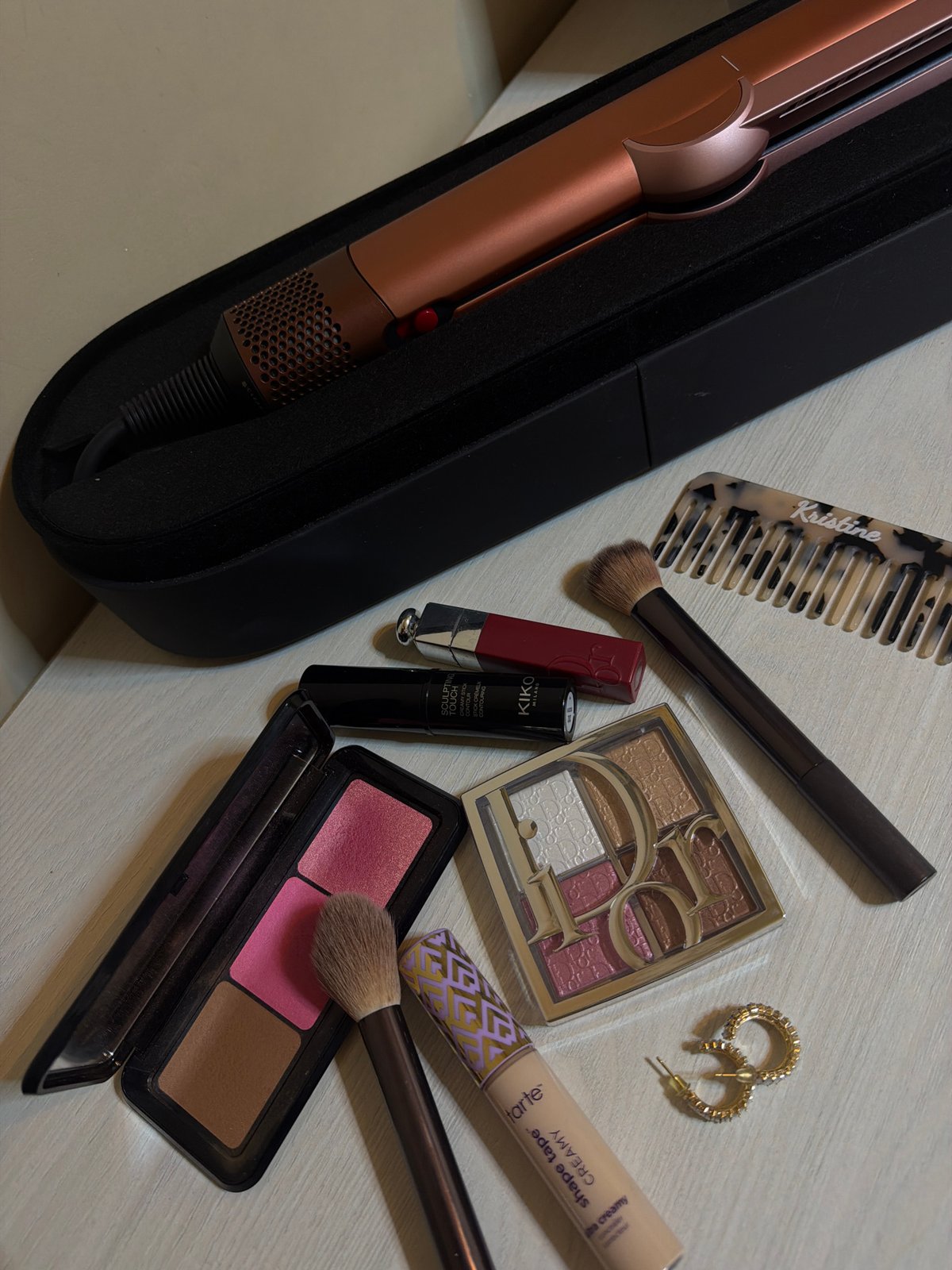 Beauty products arranged in flat lay display in Yerevan