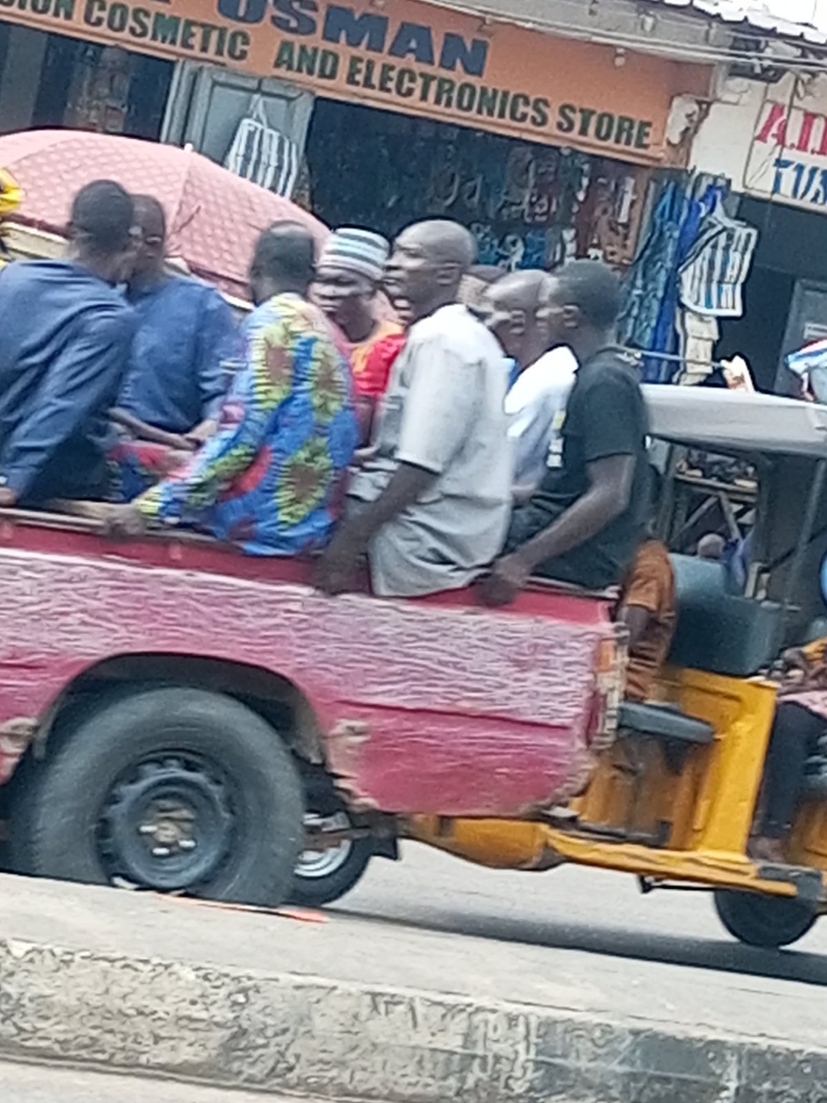 Flat tire, medicine store, and construction in Tempure, Nigeria
