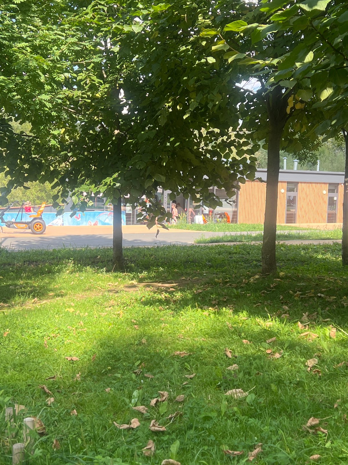 Moscow lake park packed with swimmers and sunbathers on a summer afternoon