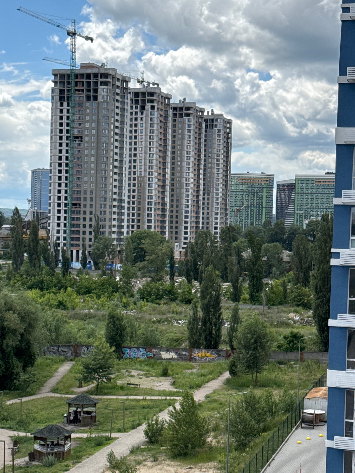 Apartment life amid urban construction and development