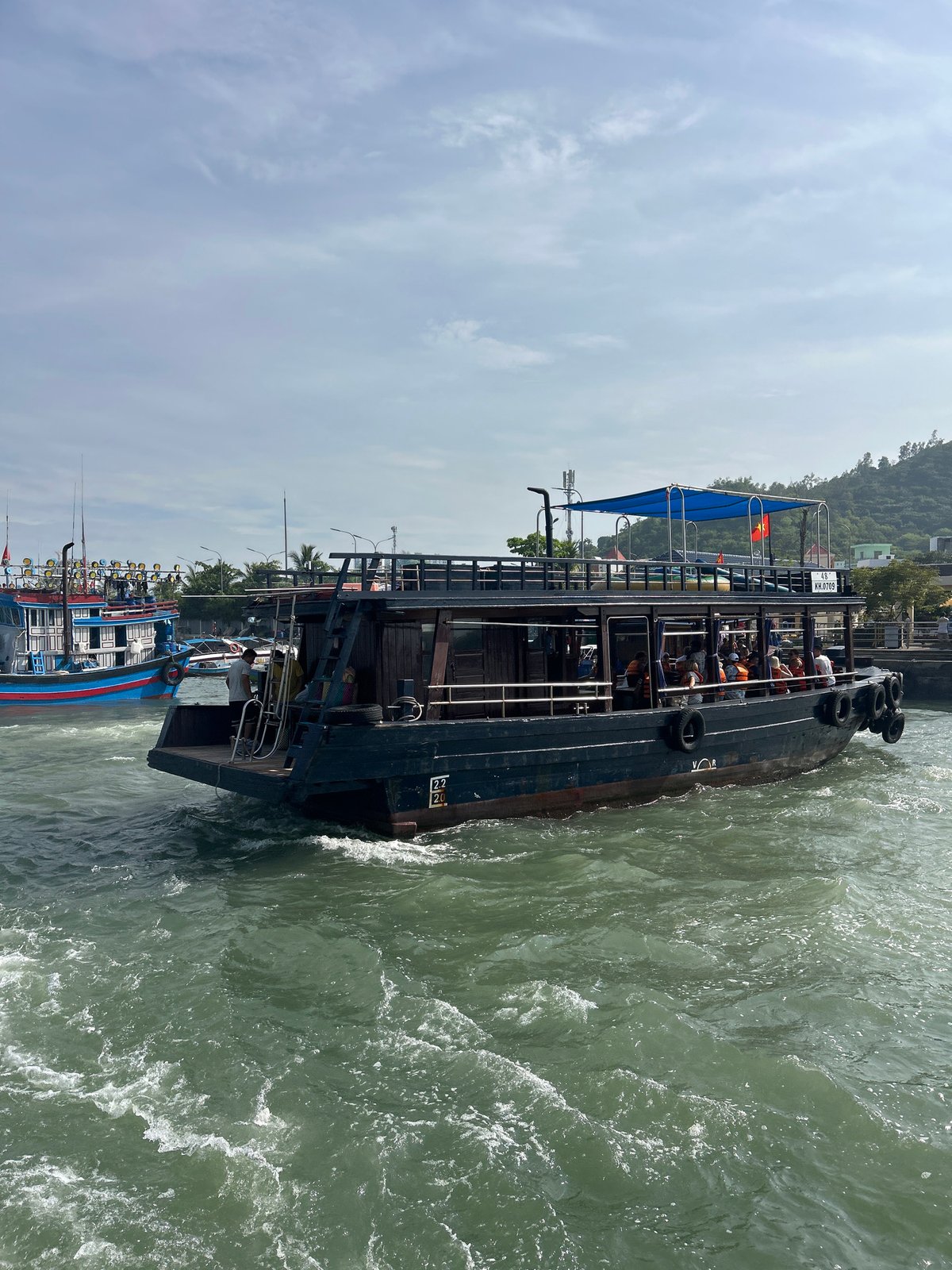 Nha Trang Bay buzzing with boat traffic on a choppy morning