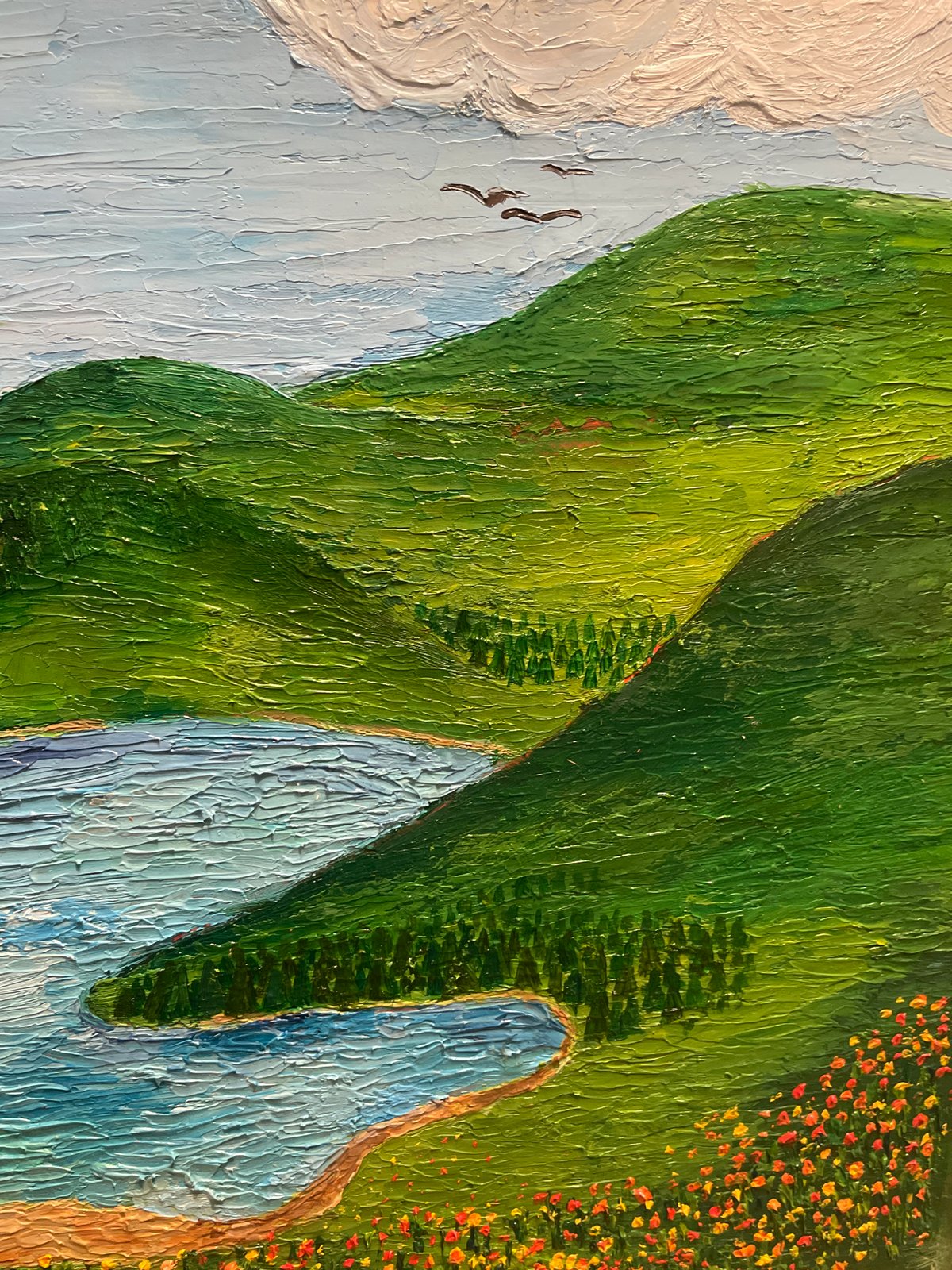 Artist paints landscape scene with thick oils in Maidstone