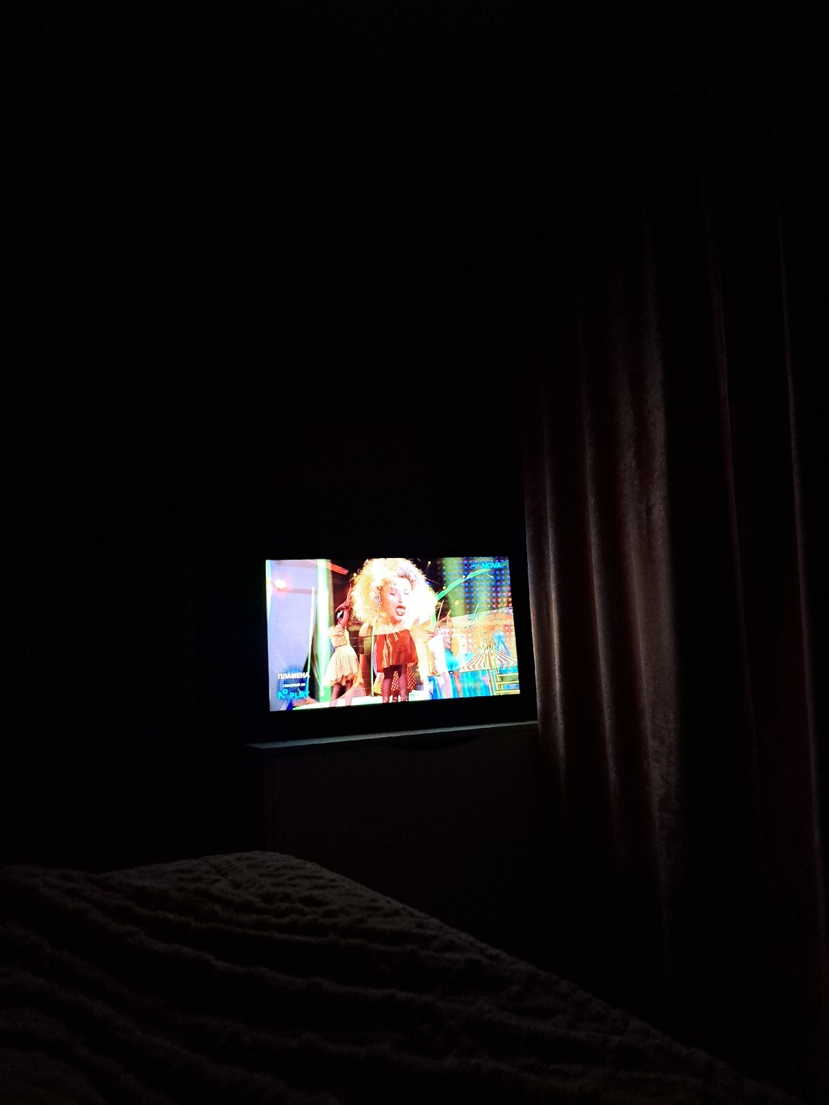 Evening at home with TV, dancing, stuffed rabbit